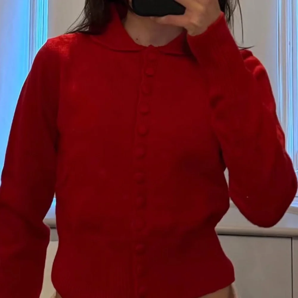 Red Button-Up Cardigan - Picture 2 of 5